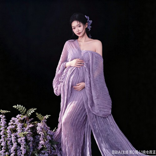 影楼梦幻紫蕾丝战国袍孕妇长裙
