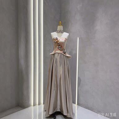 法式轻奢无袖收腰大摆礼服长裙