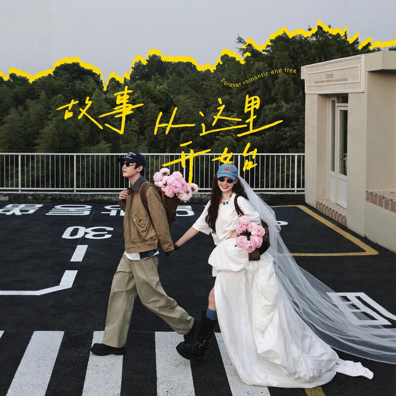 影楼韩式街拍情侣白色婚纱照服