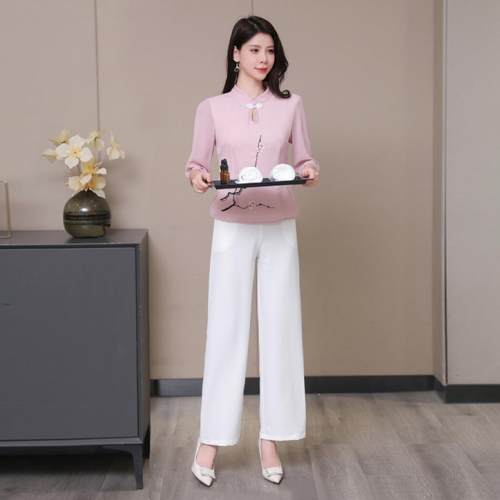 秋冬季新款足疗店技师工作服女气质足浴按摩SPA养生会所绣花工衣