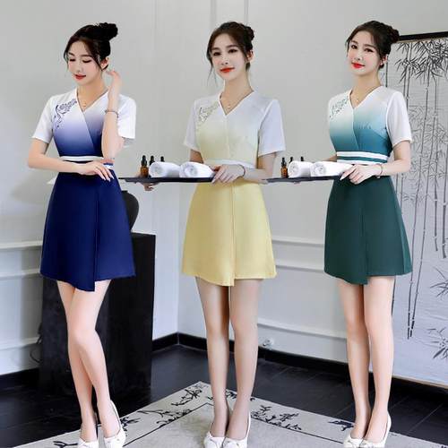 A2006夏季新款足疗技师工作服女品质足浴养生spa会所裙裤气质套装