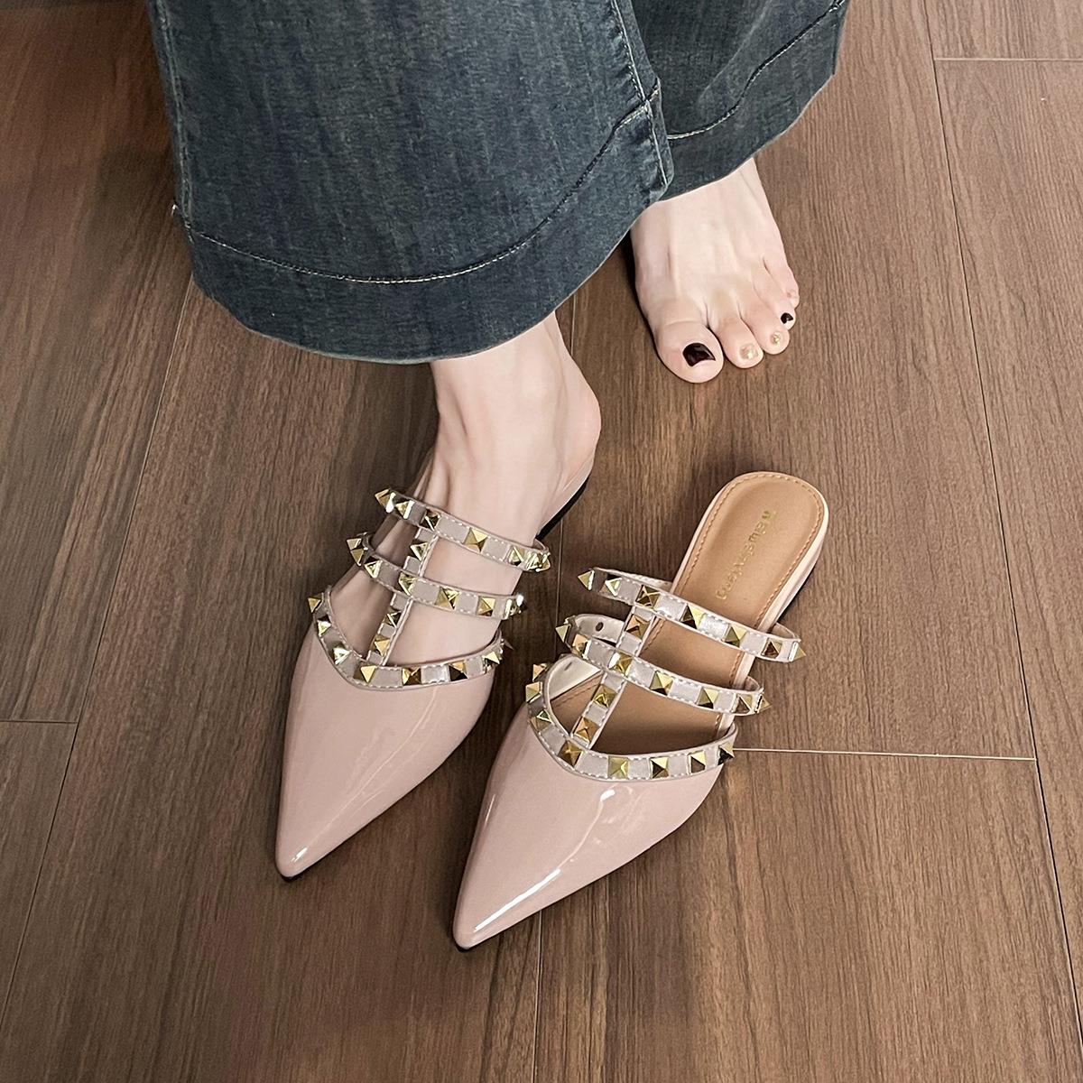 875-3尖头气质凉拖鞋女夏季柳钉厚底包头半拖鞋女夏外穿