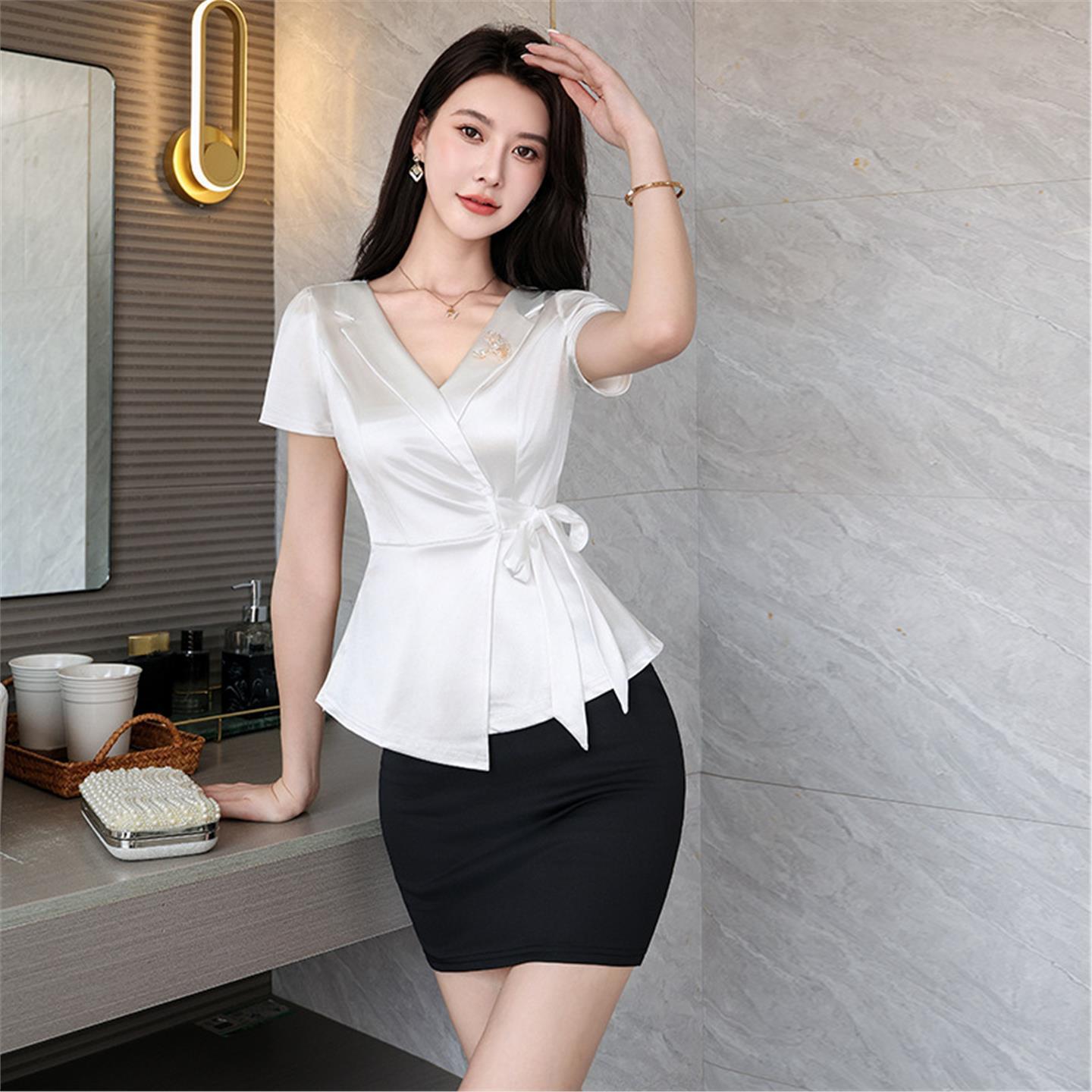 2025年新款足浴技师工作服女桑拿套装空姐性感气质足疗店制服3512