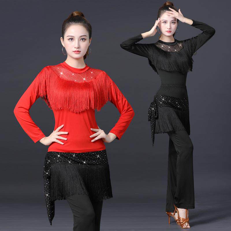 广场舞服装新款套装吉特巴水兵舞流苏上衣裤子跳舞演出服拉丁舞服