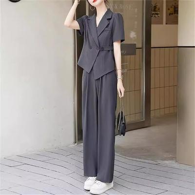 短袖西装套装女夏季新款气质高级感阔腿裤薄款时尚两件套2025爆款