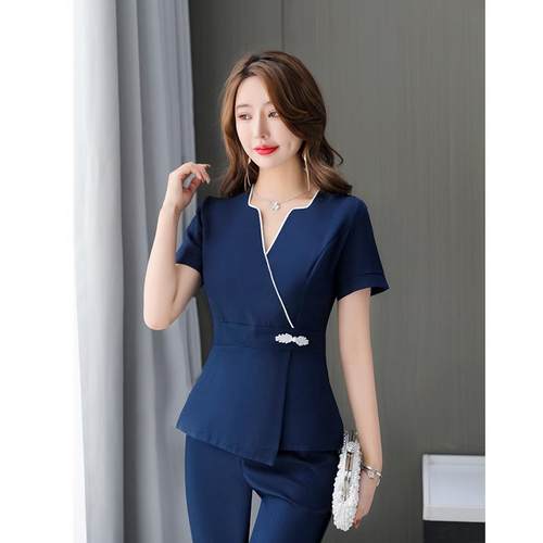 2025新款足浴足疗技师工作服空姐修身酒店装弹性时尚美容院技师服