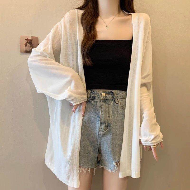 2025法式中长款冰丝针织开衫女夏季薄款大码胖mm长袖外套上衣百搭