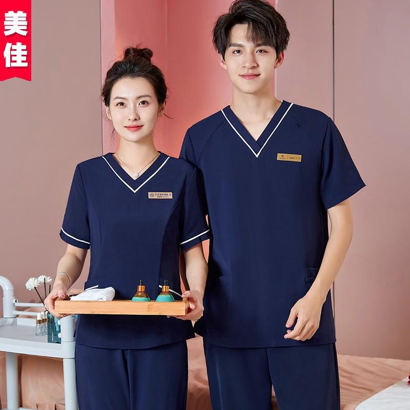 足浴足疗养生馆工作服浴场技师男女套装汗蒸桑拿服洗浴服务员工装