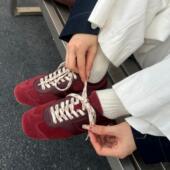 复古棕色德训鞋 板鞋 女新款 阿甘鞋 百搭系带拼色休闲运动鞋 软牛皮