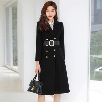 2025新款职业西装毛呢大衣女冬季气质法式复古中长款黑色收腰外套