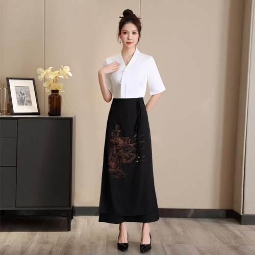 A3002新款足疗沐足工作服女采耳spa足浴会所前台迎宾技师长裙套装