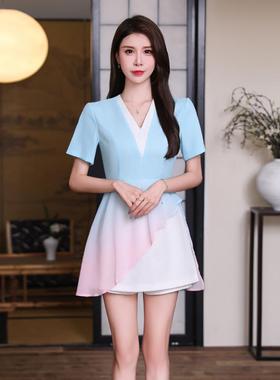 A9020-1夏季新款spa采耳推拿时尚显瘦套装足浴按摩会所技师连衣裙