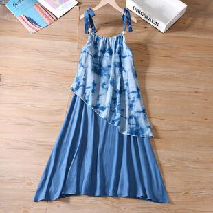 云南旅游民族风扎染印花吊带长裙女夏季复古度假连衣裙度假风时尚