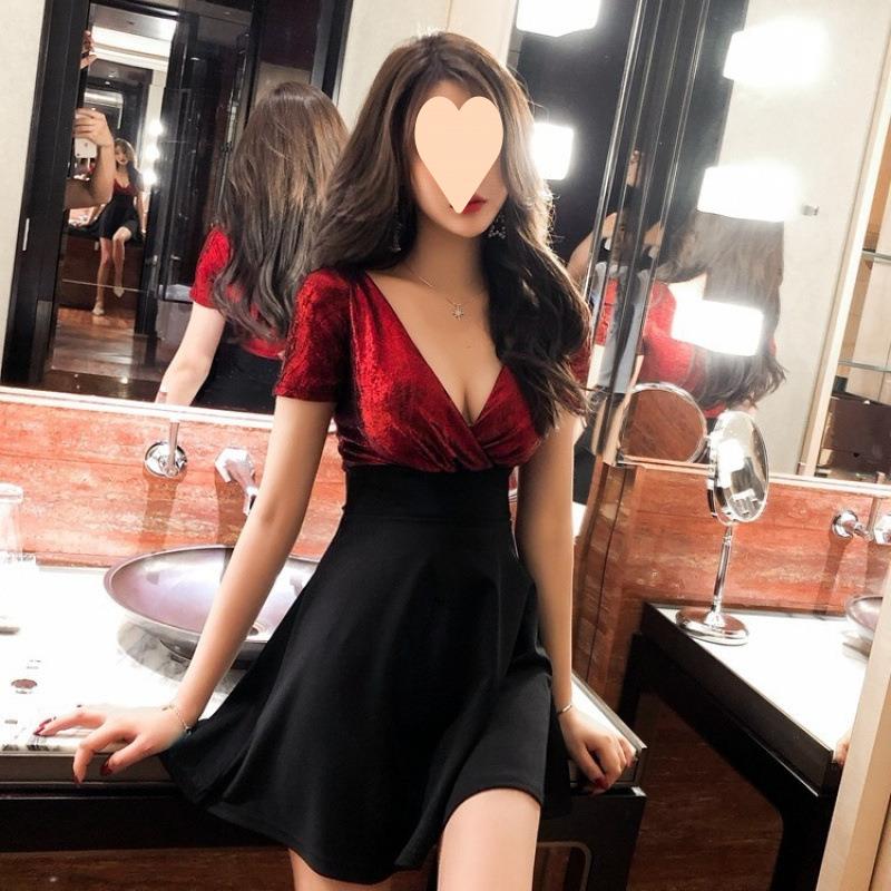 性感公主制服深领低胸收腰显瘦短袖连衣裙技师工作服