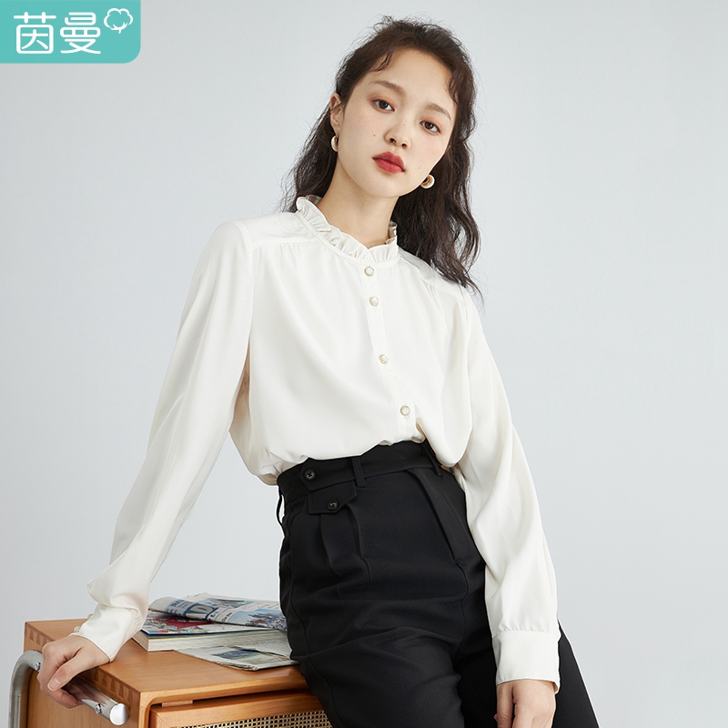 茵曼盐系衬衫女秋季2022新款休闲上衣设计感小众宽松气质长袖衬衣