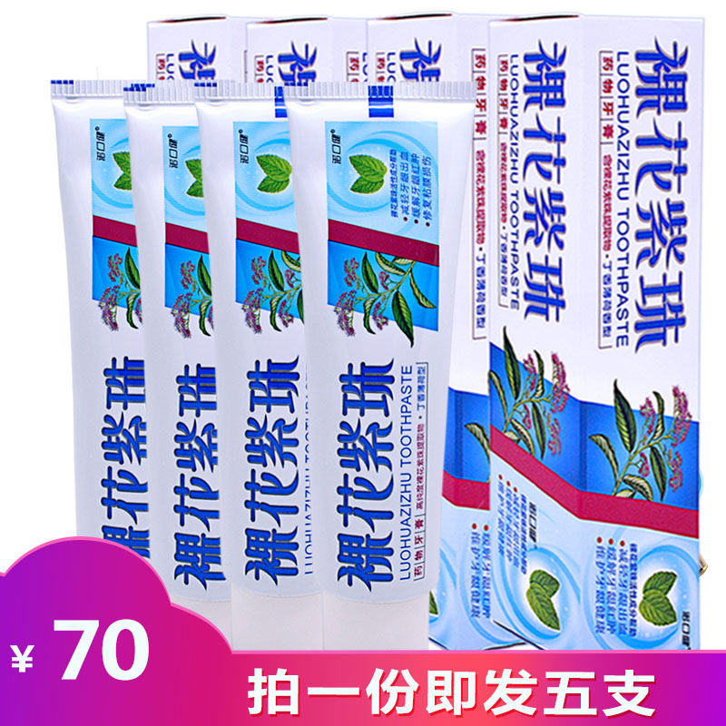 5支价 诺口健裸花紫珠药物牙膏80克X5支 口气清新清洁口腔膏