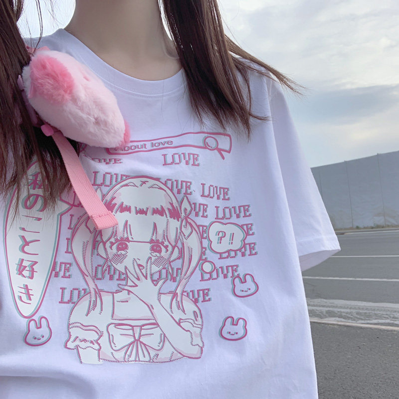 一枚同学 关于爱夏季新款女装学生宽松圆领可爱甜美短袖t恤女上衣