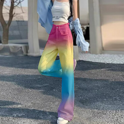 原创彩虹多巴胺春夏秋天牛仔裤女
