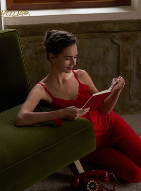 CA BRIDA【红】法式明媚红色莫代尔吊带睡衣套装O1201