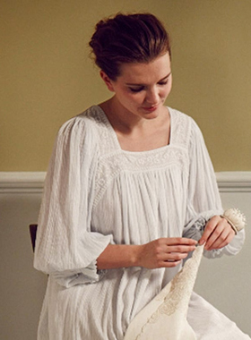 CA BRIDA【费尔岛之恋】新品法式经典方领皱棉睡衣套CPS4B401AB1