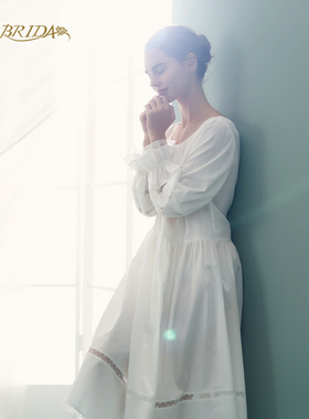 CABRIDA【星空少女】推荐女法式简约亲肤可外穿长袖家居睡裙L817