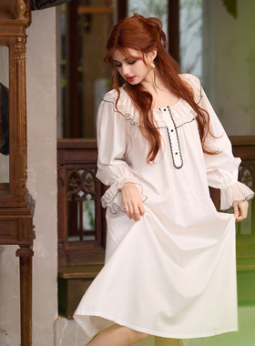 CA BRIDA【Miu女孩】法式复古奢华勾针蕾丝贵族棉布睡裙P714AB1