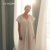 BRIDA 经典 塞纳河之恋 夏季 法式 蕾丝V领镶嵌棉短袖 睡裙N316