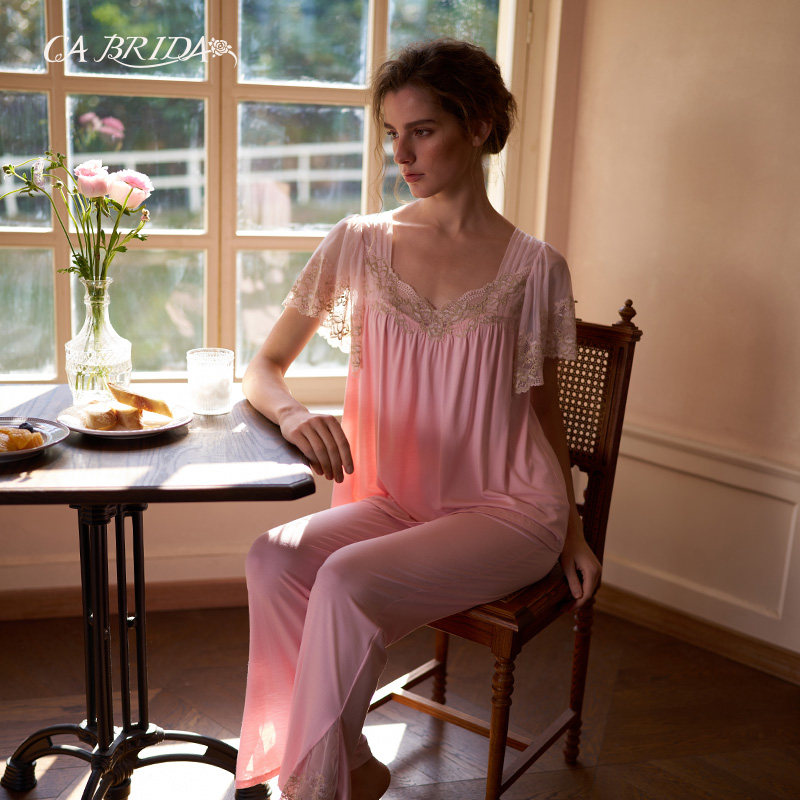 CABRIDA【金粉玫瑰】法式优雅莫代尔金线蕾丝家居睡衣套装Q104,女士内衣/男士内衣/家居服,睡衣/家居服套装,淘宝优惠券,粉丝福利购,淘宝优惠卷