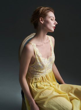 CA BRIDA【黄色玫瑰】推荐法式性感双色蕾丝外穿无袖睡裙M307C2