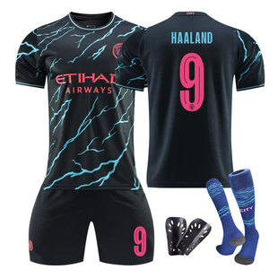 2324曼城二客欧冠版球衣9号哈兰德17德布劳内福登短袖足球服套装