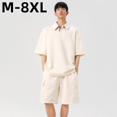 男重磅翻领t恤男宽松大码 polo衫 男士 上衣短裤 夏季 套装 肌理感短袖