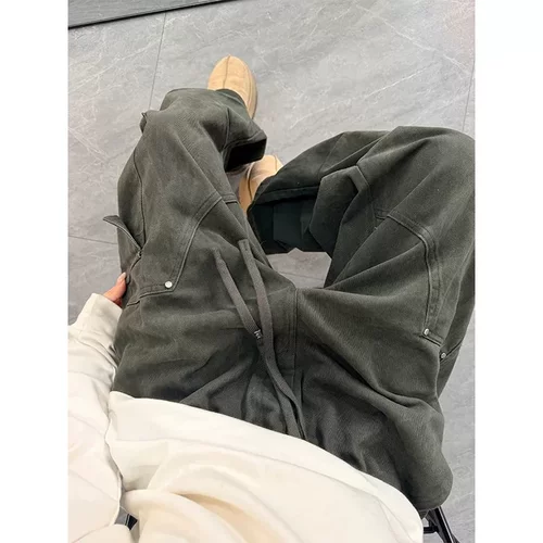 纯棉美式复古伞兵工装裤男宽松
