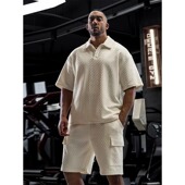 polo衫 大码 男简约宽松运动印花短袖 肌理感重磅纯色套装 300斤夏季