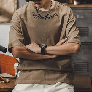 夏季重磅纯棉刺绣短袖t恤男2026新款男士半袖潮牌大码T体恤男生衣