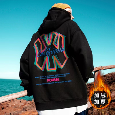 复古欧美嘻哈大码连帽套头卫衣冬