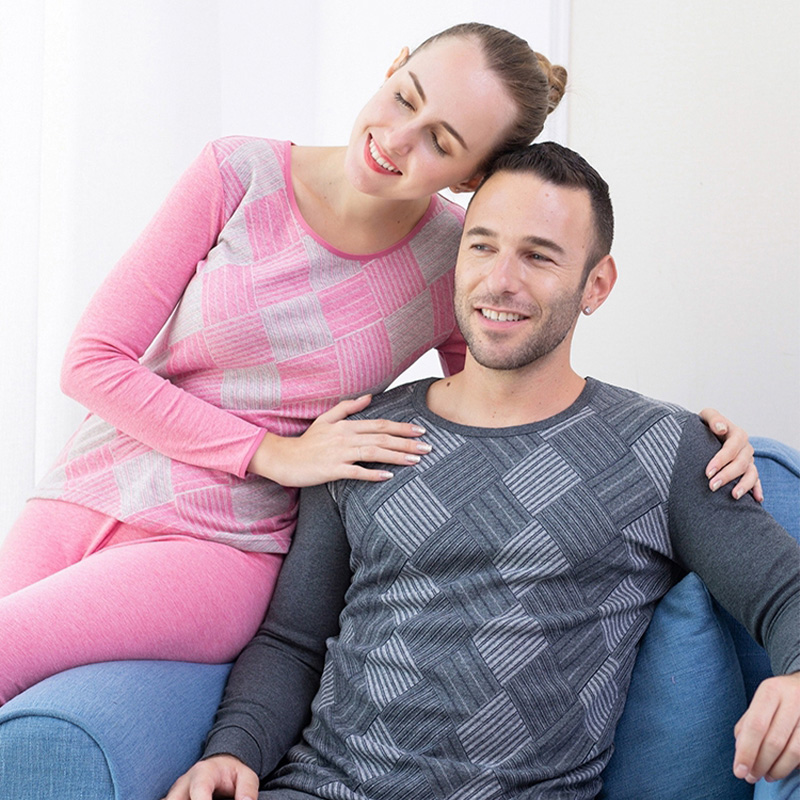 帝日斯诺提花秋衣情侣长袖简约棉