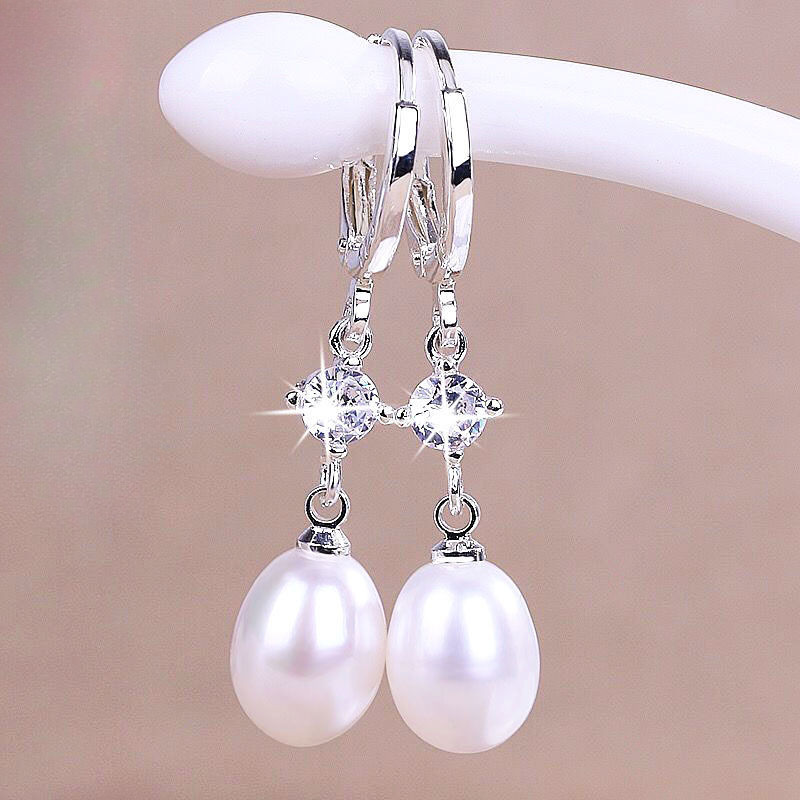 S925银贝壳耳扣女长款气质超闪石耳环送妈妈时尚耳坠耳饰