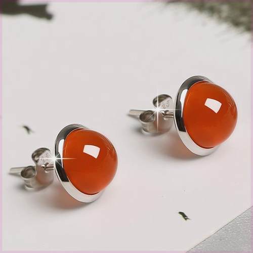 耳钉银针女s925银韩国气质圆形玛瑙耳环2021新款潮民族风耳饰品