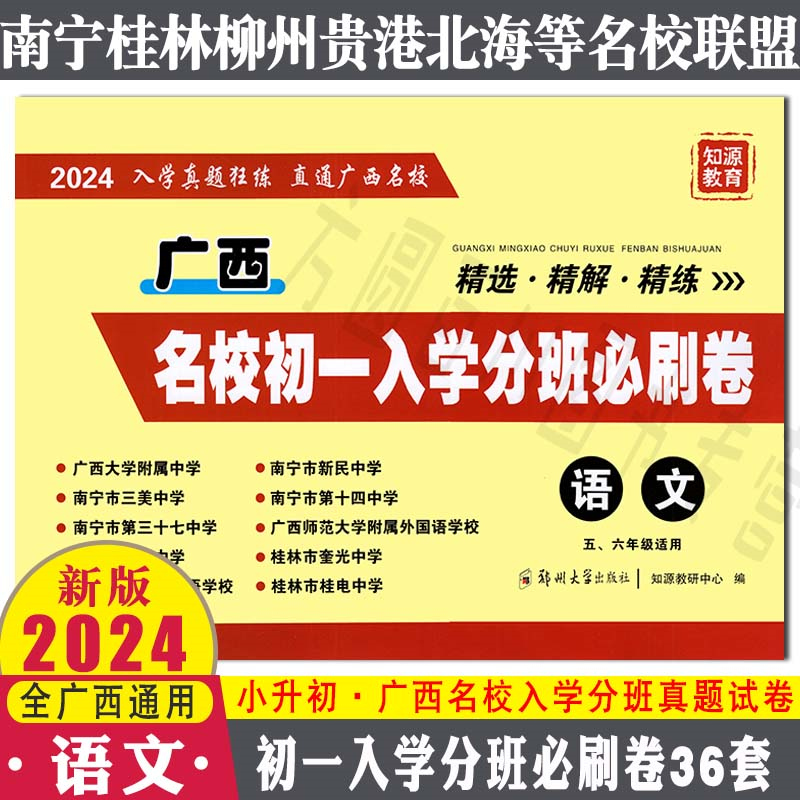 2024新版 广西名校小升初 语文 初一入学分班必刷卷39套 南宁柳州桂林玉林防城港钦州北海百色名校入学招生分班试三美西大附中 书籍/杂志/报纸 小学升初中 原图主图