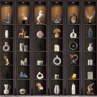 新中式轻奢摆件高端大气上档次办公室博古架展示柜装饰品工艺品