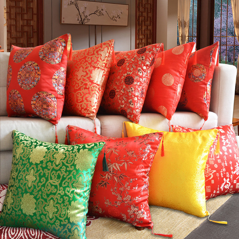 中国风客厅红木沙发靠垫腰枕新中式抱枕喜庆办公室靠背套古典靠枕