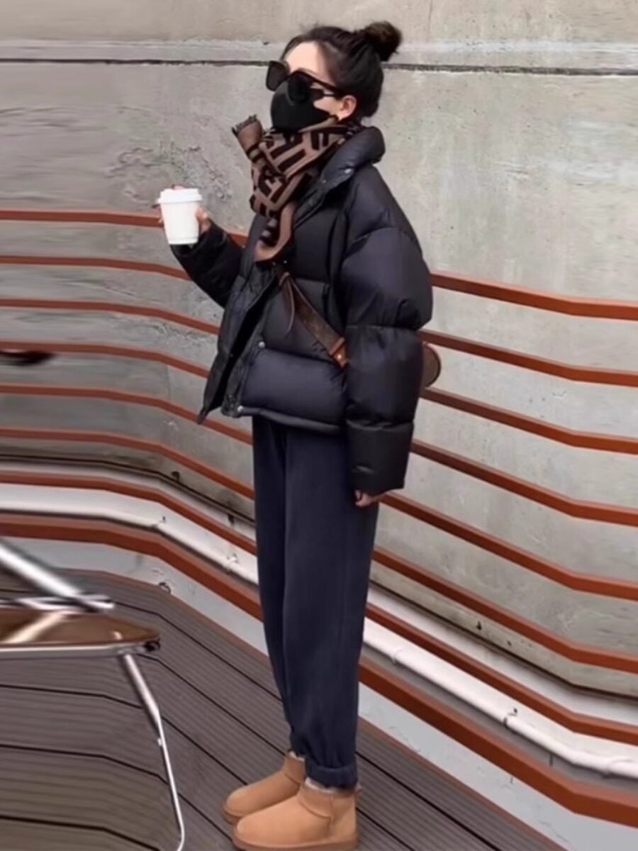 黑色短款羽绒服新国标90绒韩版