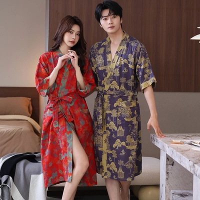 纯棉纱浴袍女夏薄款睡袍吸水浴衣