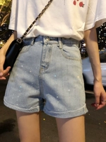 Mùa hè Hàn Quốc quần ống rộng quần nữ thẳng quần nóng quần jeans rộng quần short eo cao giảm béo quần giản dị - Quần jean chân váy bò