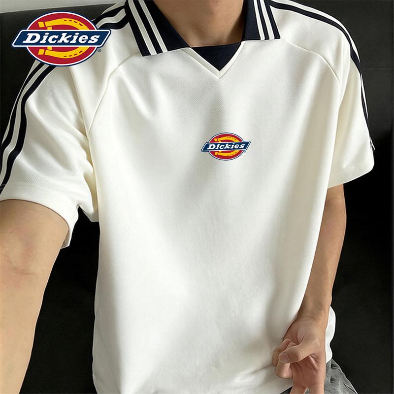 Dickies条纹短袖polo衫男款2026新款夏季美式撞色拼接高级感t恤衫