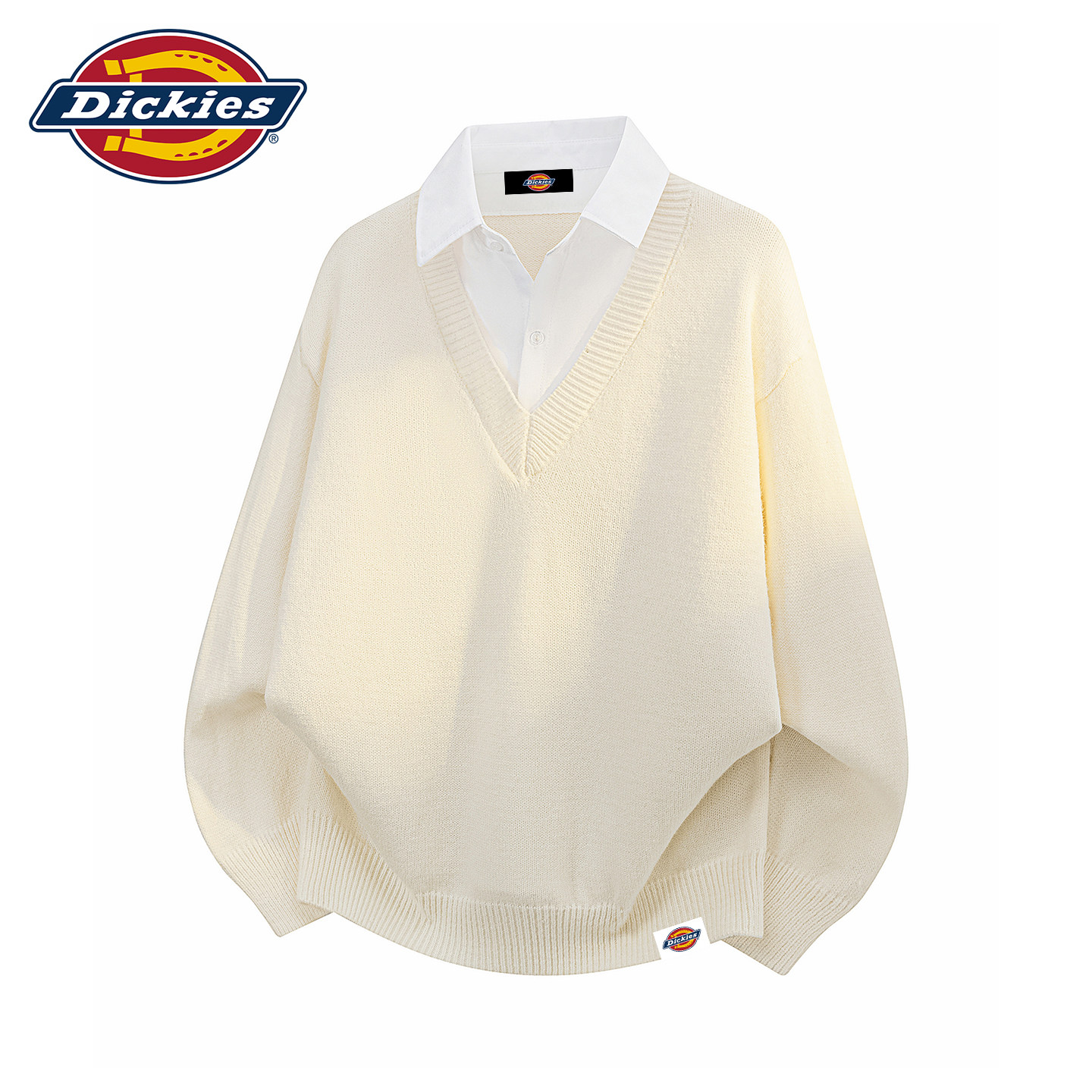 Dickies假两件翻领毛衣针织上衣