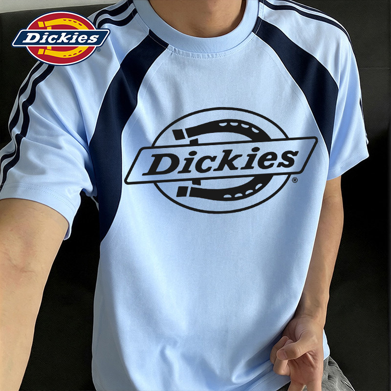 Dickies撞色拼接短袖t恤男士2026新款夏季ins潮牌青少年蓝色上衣