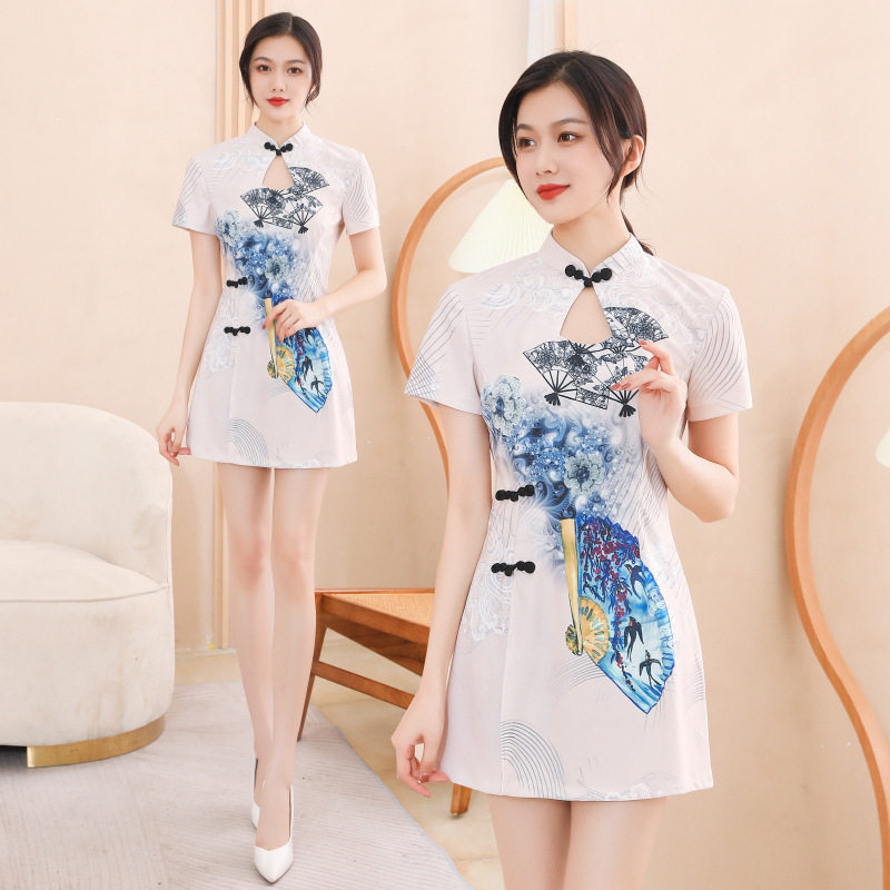 安然优雅气质改良旗袍2025新款性感连衣裙套装足浴技师服工装