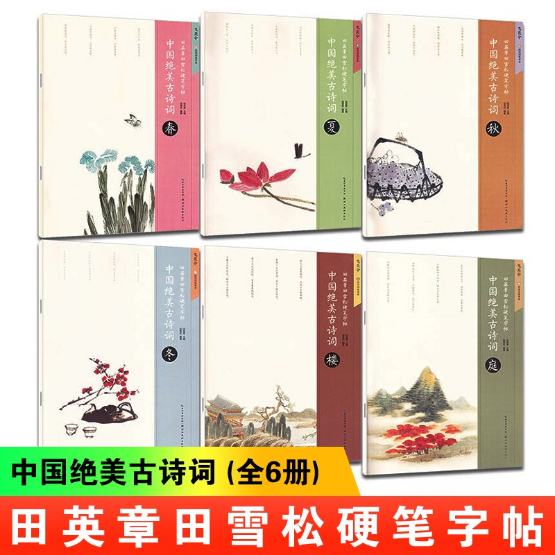 全套6册 飞花令 田英章田雪松硬笔字帖 中国绝美古诗词春夏秋冬楼庭 初学者楷书书法入门书籍 基础训练临摹本练习本诗集 湖北美术