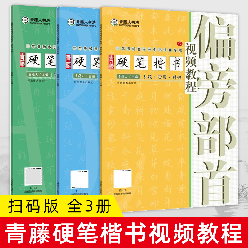 青藤硬笔楷书入门书法教程 套装全3册配同步视频教程 学生钢笔字帖笔画练习基础训练临摹本 初学者书法零基础入门书籍练字培训教材